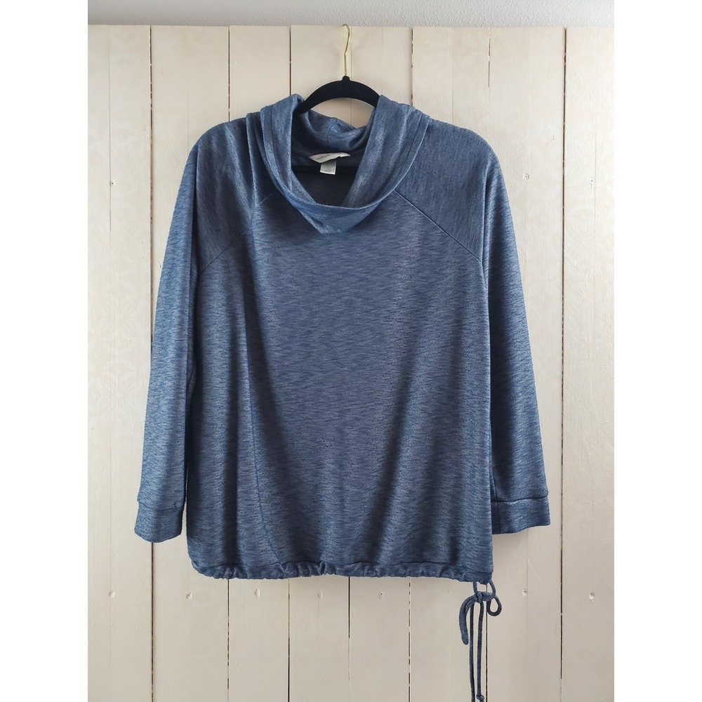 Christopher & Banks Blue Space Dye Cowl Neck Pullover Top Drawstring Hem Large